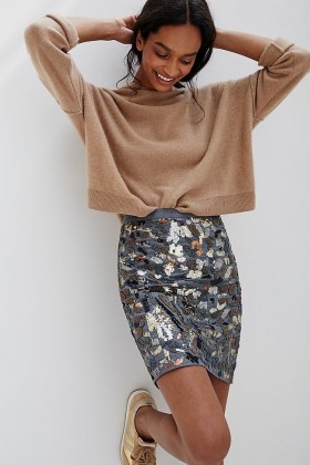 Maeve Marcella Sequined Mini Skirt ~ bead and sequin embellished skirts