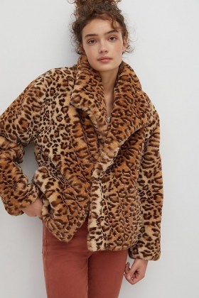 ANTHROPOLOGIE Courtney Leopard Print Faux Fur Jacket / wild cat jackets - flipped