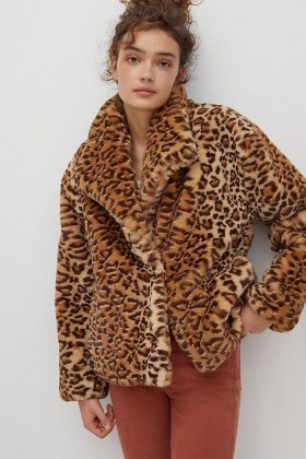 ANTHROPOLOGIE Courtney Leopard Print Faux Fur Jacket / wild cat jackets