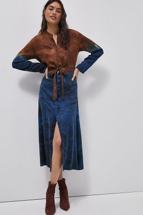 Cloth & Stone Perla Tie-Dye Maxi Dress / blue and brown shirt dresses - flipped