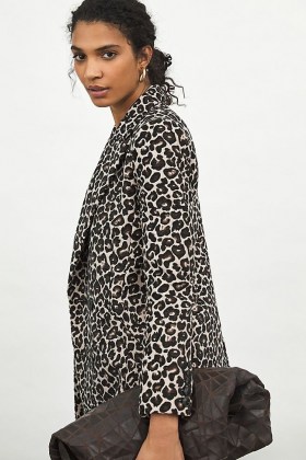 ANTHROPOLOGIE Gianna Longline Leopard Blazer / animal print blazers / glam jackets / glamorous outerwear - flipped