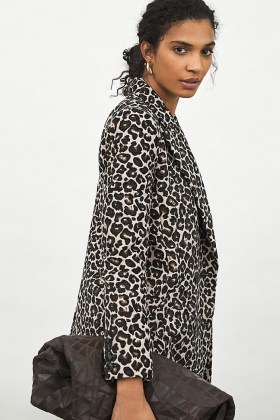 ANTHROPOLOGIE Gianna Longline Leopard Blazer / animal print blazers / glam jackets / glamorous outerwear