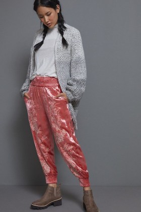 ANTHROPOLOGIE Rosie Embroidered Velvet Joggers ~ pink jogging bottoms ~ sports luxe look