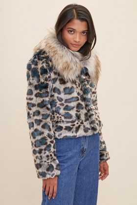 Unreal Fur Eye Of The Tiger Leopard Print Jacket Blue Motif / animal prints / glam faux fur jackets - flipped