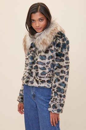 Unreal Fur Eye Of The Tiger Leopard Print Jacket Blue Motif / animal prints / glam faux fur jackets