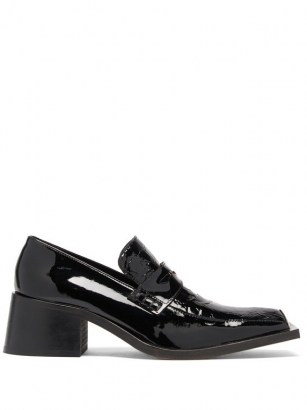 MARTINE ROSE Bagleys crocodile-embossed patent-leather loafers / shiny black block heel loafer / chunky heeled shoes