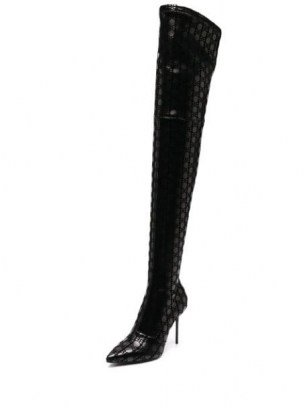 Balmain monogram thigh-high boots | point toe | stiletto heel - flipped