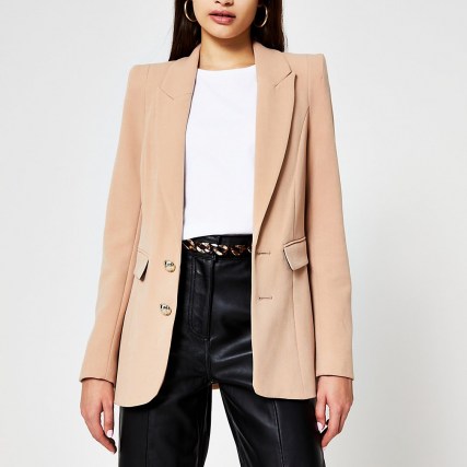 RIVER ISLAND Beige fitted shoulder breasted blazer ~ neutral blazers and jackets - flipped