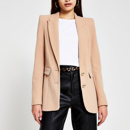 RIVER ISLAND Beige fitted shoulder breasted blazer ~ neutral blazers and jackets