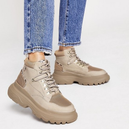 RIVER ISLAND Beige lace up hiker ankle boot ~ walking boots