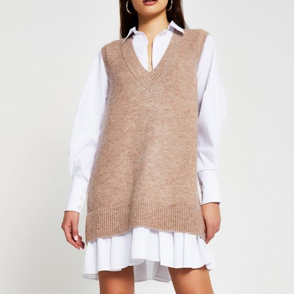 River Island Beige poplin tunic dress | knitted overlay dresses