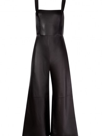 Alice+Olivia Avelina jumpsuit – sleeveless vegan leather wide leg jumpsuits – faux fabric – cropped leg - flipped