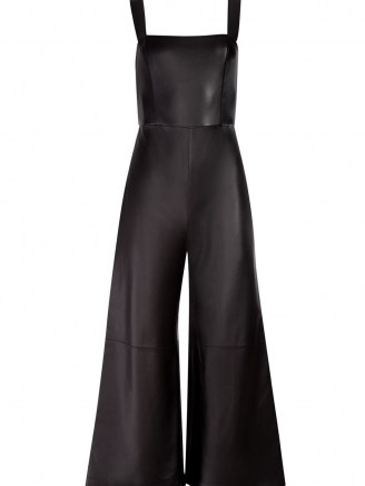 Alice+Olivia Avelina jumpsuit – sleeveless vegan leather wide leg jumpsuits – faux fabric – cropped leg