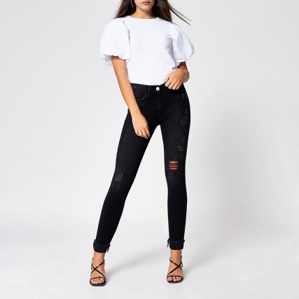 River Island Black Amelie mid rise distressed jean | ripped jeans - flipped