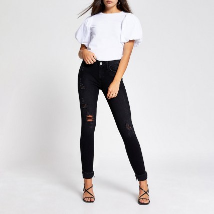 River Island Black Amelie mid rise distressed jean | ripped jeans