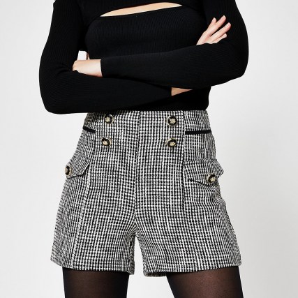 RIVER ISLAND Black boucle button shorts ~ textured fabrics ~ tweed style fashion - flipped