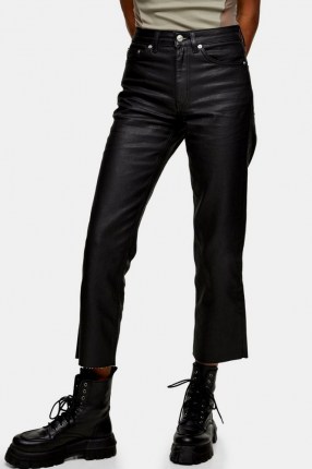 Topshop Black Coated Straight Jeans | dark demin | raw hems