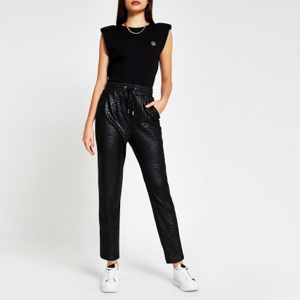 RIVER ISLAND Black croc coated joggers ~ sports luxe trousers