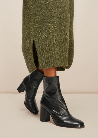 WHISTLES DINA HEELED ANKLE BOOT / black leather block heel boots - flipped