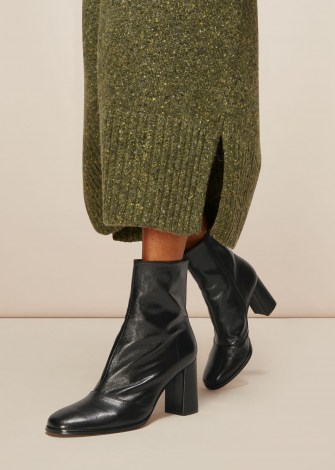 WHISTLES DINA HEELED ANKLE BOOT / black leather block heel boots