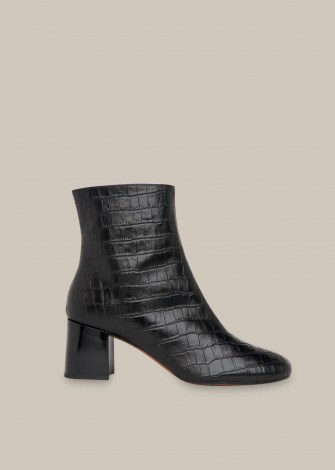 WHISTLES ELORA CROC BLOCK HEEL BOOT / black crocodile effect leather boots