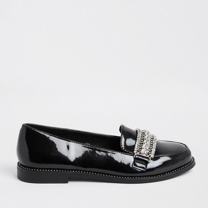 River Island Black embellished loafers | shiny rhinestone loafer - flipped