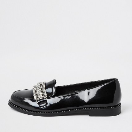 River Island Black embellished loafers | shiny rhinestone loafer