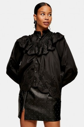 Topshop Black Embroidered Yoke Blouse | voluminous blouses - flipped