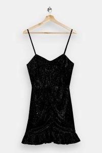 Topshop Black Glitter Velvet Ruched Mini Dress | glittering LBD | strappy party dresses