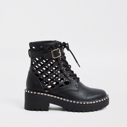 RIVER ISLAND Black lazer cut ankle boot ~ chunky cut-out boots - flipped