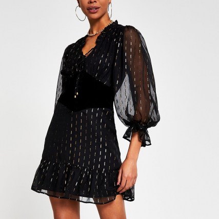 River Island Black long sleeve corset lurex dress | metallic LBD | volume sleeved dresses