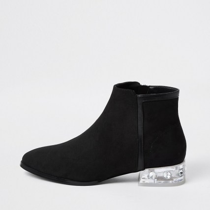 RIVER ISLAND Black perspex heel ankle boot ~ clear heeled boots