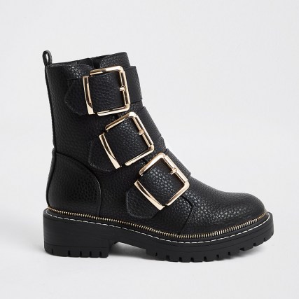 RIVER ISLAND Black PU buckle high boots ~ buckled boots - flipped