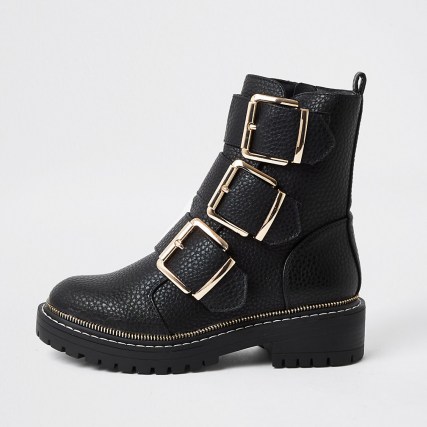 RIVER ISLAND Black PU buckle high boots ~ buckled boots