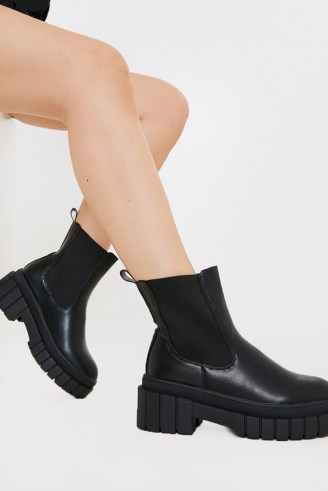 IN THE STYLE BLACK PU CHUNKY BIKER BOOT ~ thick sole ankle boots