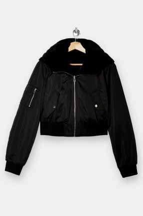 Topshop Black Reversible Jacket | faux fur bomber style jackets - flipped