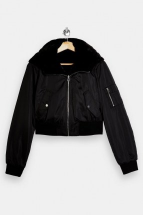 Topshop Black Reversible Jacket | faux fur bomber style jackets