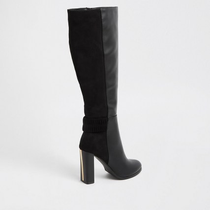 RIVER ISLAND Black ruched high leg boot ~ ruche detail boots - flipped
