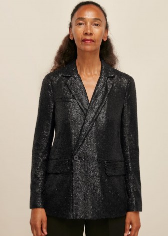 WHISTLES SEQUIN DOUBLE BREASTED BLAZER BLACK / shimmering evening jackets / sequinned blazers - flipped