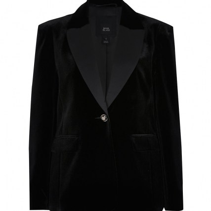 River Island Black velvet fitted blazer – soft feel evening jackets – going out blazers