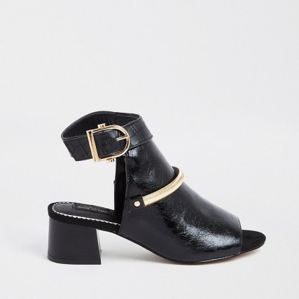 RIVER ISLAND Black wide fit block heel shoe boot ~ buckled shoe boots - flipped