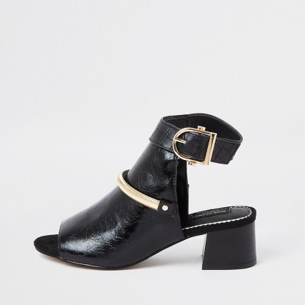 RIVER ISLAND Black wide fit block heel shoe boot ~ buckled shoe boots