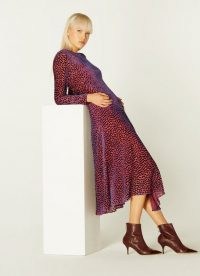 L.K. BENNETT BLOOMSBURY DEVORÉ SPOT MIDI DRESS in PINK / textured burnout dresses