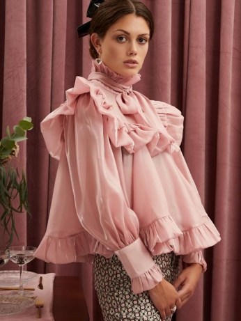sister jane Grapefruit Ruffle Bow Top Candy Pink ~ full frill trimmed high neck tops ~ romantic fashion - flipped