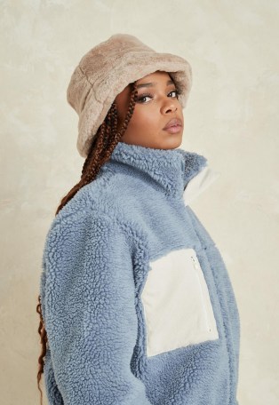 Missguided blue borg teddy cord mix jacket ~ chunky textured jackets ~ faux fur outerwear ~ cool casual winter look - flipped