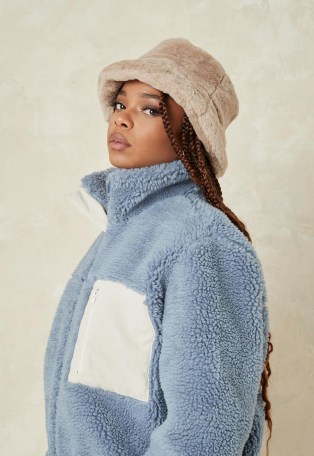 Missguided blue borg teddy cord mix jacket ~ chunky textured jackets ~ faux fur outerwear ~ cool casual winter look