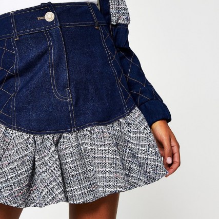 River Island Blue denim boucle frill mini skirt | textured ruffle hem skirts - flipped