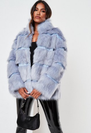 Missguided blue pelted faux fur high collar coat | glamorous winter coats | on trend outerwear