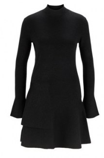 HUGO BOSS Fien Fit-and-flare knitted dress in a sparkly wool blend in black / lbd / metallic thread evening dresses - flipped