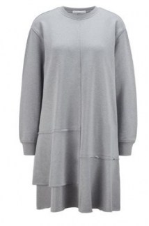 HUGO BOSS Relaxed-fit dress with dropped waist and flounce hem in silver - flipped